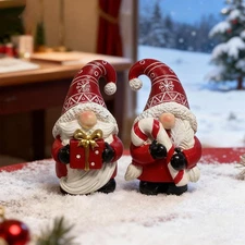 AmoroHui 2 PCS Handmade Resin Christmas Gnomes - Nordic Couple with Heart Hat...