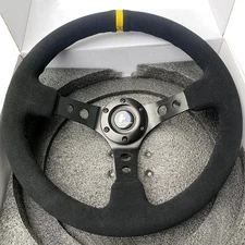 350mm 3" Depth Reinforced Suede Lether Sport Steering Wheel Black 6 Bolts