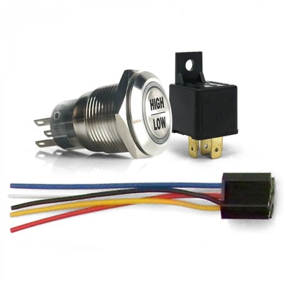 Push Button Headlight Dimmer Switch Kit Lighted Billet Button - High or Low Beam