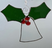 7.25" Christmas Angel Stained Glass SUNCATCHER Red/Green Hanging Holiday Decor