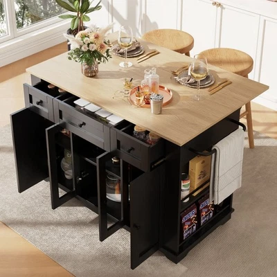 MERAX Kitchen Island on Wheels Rolling Kitchen Storage Trolley with Extendable Worktop