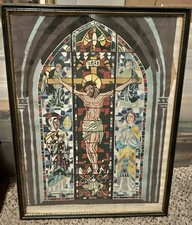 Vintage Paint By Number Jesus On Cross Crucifixion Framed Religious 1952