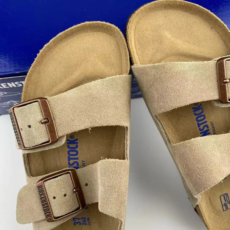 Nuevas sandalias Birkenstock Arizona gamuza topo plantilla suave para hombre y mujer EU 37-45 Foto 2 de 4