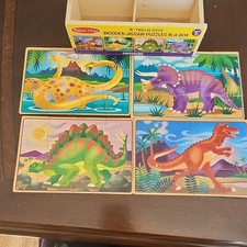 Melissa  Doug Wooden Dinosaur Jigsaw Puzzles Box, 4 Sets, Ages 3 