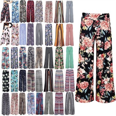 Damen Frauen weites Bein Stretch Hose Pants Schlagleggings Baggy Palazzo