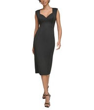 Calvin Klein Womens Sleeveless Seamed Sheath Scuba Midi Dress, Black, 12