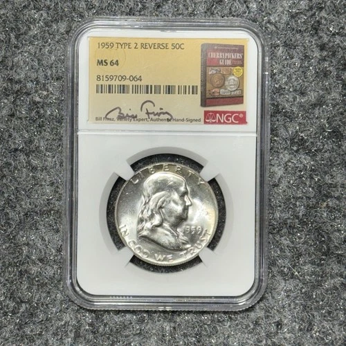 1959 Franklin Half Dollar NGC MS64 Type 2 Reverse Bill Fivaz Signature Label
