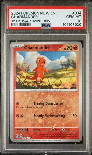2023 Charmander 4/165 Pokemon 151 EN 5 pack mini Tins Promo Reverse Holo PSA 10