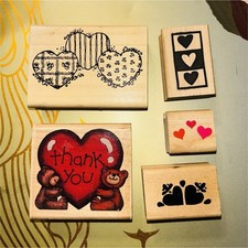 Set of 5 Mounted Rubber Stamps Heart & Bear Designs Love & Hearts Theme