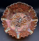 Vintage IMPERIAL GLASS Marigold Carnival Glass "Open Rose" 3/1 Footed Bowl