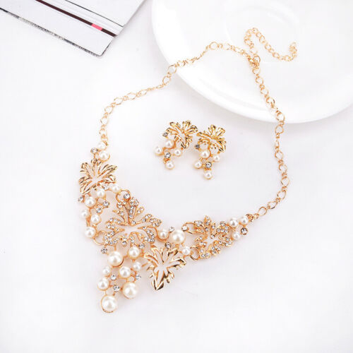 Juego de Pendientes de Oro Plata Perlas Blancas de Collar Diamante Disfraz Joyería - Imagen 3 de 7