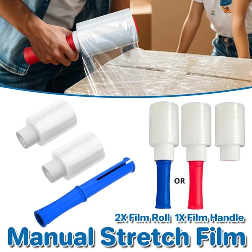 Mini Stretch Wrap Roll Clear Plastic Film with Handle for Packaging Shrink Wrap