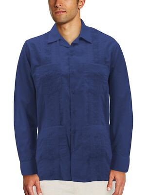 Men's Guayabera Long Sleeve Button Up Cuban Beach Casual Embroidered Dress Shirt