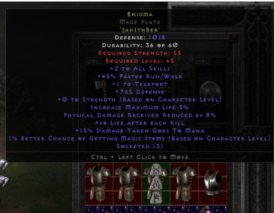 Enigma Rune Word - Mage Plate - Diablo 2 Softcore Non Ladder
