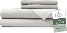 4 Piece Bed Sheet Set Queen Size, 100 Viscose Derived from Bamboo Sheets Set wi