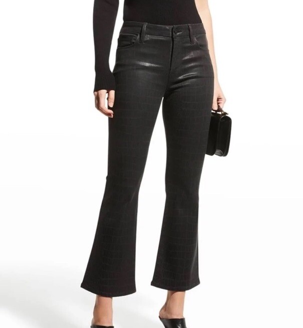 Frame Le Crop Mini Boot Black Croc-Effect Denim High-Rise Retro Sz 31