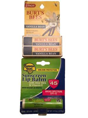 Banana Boat Aloe Vera w/ Vitamin E SPF 45 & Burt's Bees VANILLA BEAN pack of 2