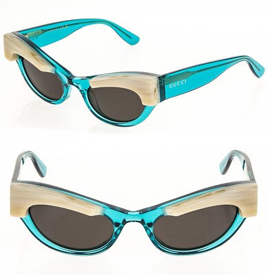 GUCCI ARIA 1167 Transparent Light Blue Horn Brow Cat Sunglasses GG1167S 004