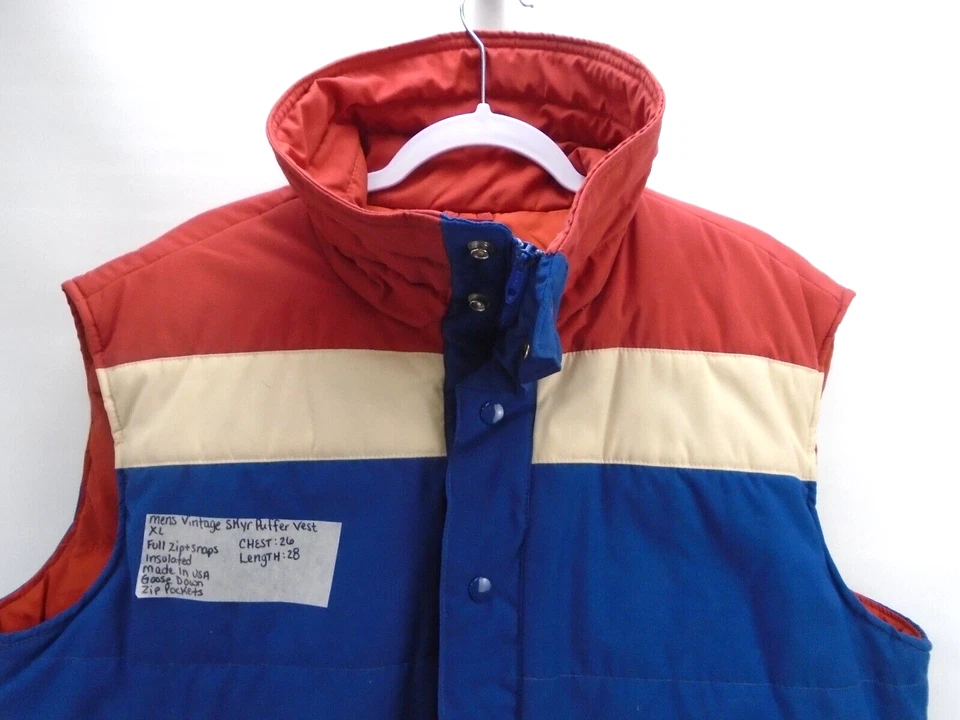 Chaleco acolchado SKYR Scandia Vintage Años 80 Hombres Talla XL Cremallera Completa Plumón de Ganso Hecho en EE. UU. Foto 2 de 4
