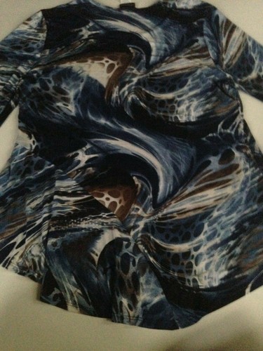 NEW! Caribe Top Womens Large or XL Animal Print/Blue Swirl/Gray Ivory Round Neck - Picture 20 of 32