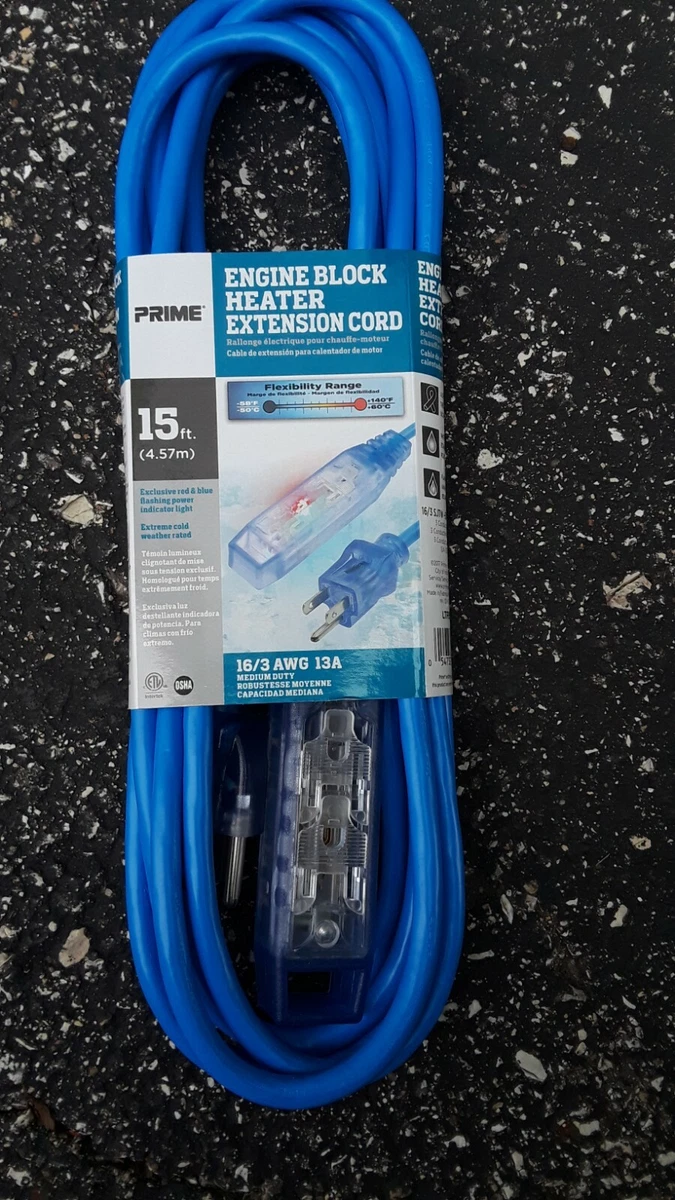 PRIME ENGINE BLOCK HEATER EXTENSION CORD 15ft/ 16/3 AWG 13A | eBay