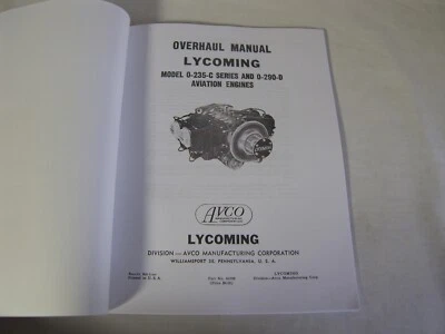 Lycoming Overhaul Service Repair Manual Model O-235-C & O-290-D Aviation Engines
