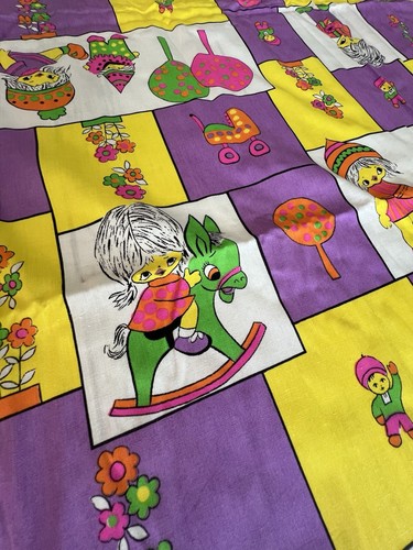 Vintage Leon B. Rosenblatt Fabric 60s style Child Print MCM Purple 95”x46” - Picture 10 of 17
