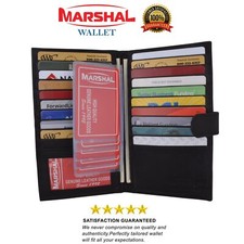 Long Black Genuine Leather Bifold ID Credit Card Money Holder Wallet Organizer.