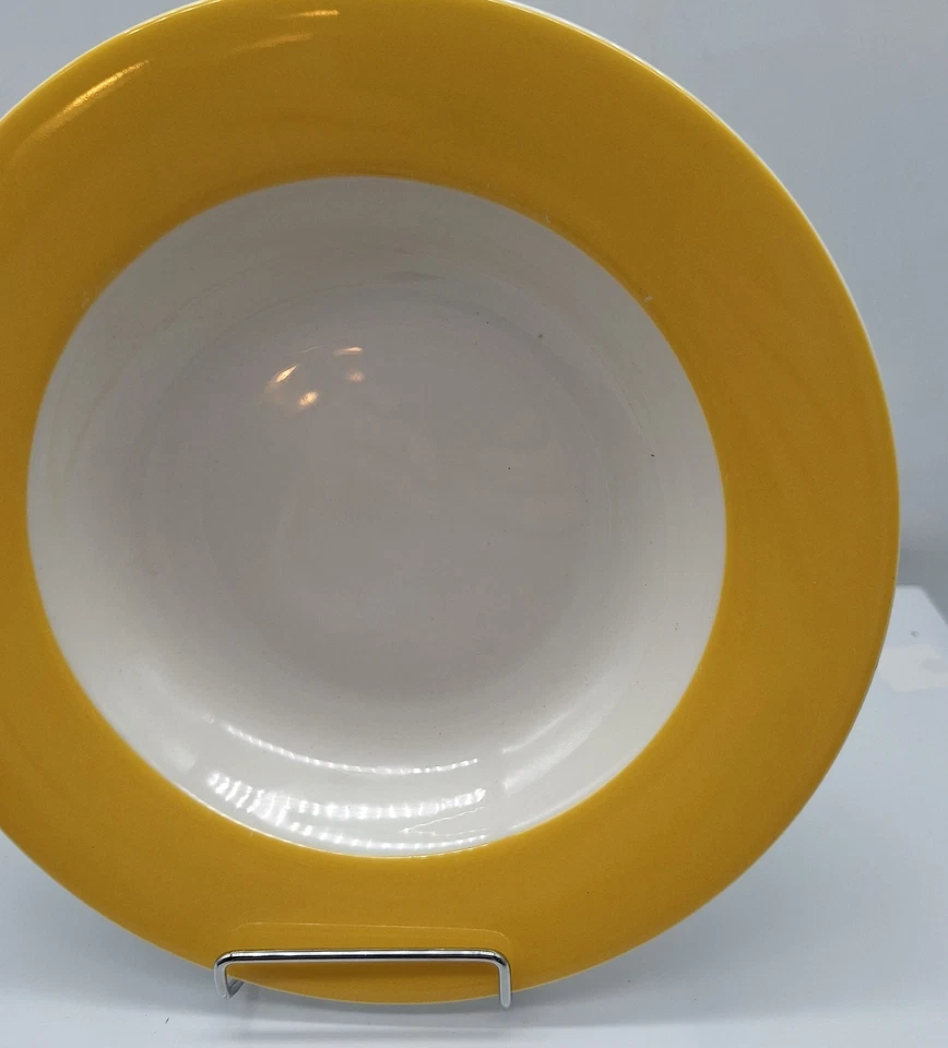 Tazón de sopa de caja y barril Hamptons borde amarillo 9 1/4" borde amarillo centro blanco Foto 3 de 4
