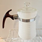 Glasbake McKee 4 Cup  Honeycomb Pot Milk Glass VTG HTF 1940's Brown Handle