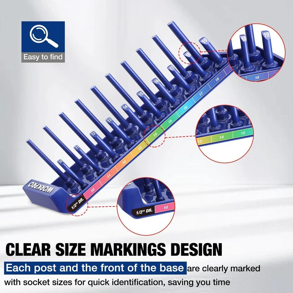 WORKPRO 4PC Metric Socket Organizer Set Socket Holder 1/4" 3/8" 1/2" Socket Tray - Image 4 of 4