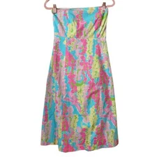 Vintage Lilly Pulitzer Dress Womens Size 6 Colorful Floral Strapless Mini Sheath
