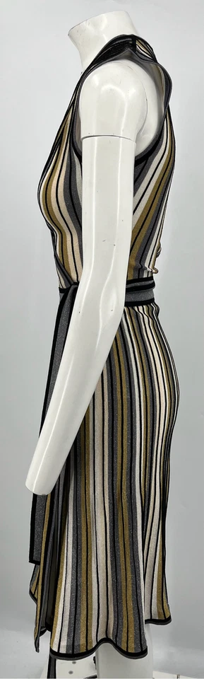 Vestido envolvente tejido sin mangas a rayas metálicas Diane Von Furstenberg Cadenza talla P Foto 2 de 4