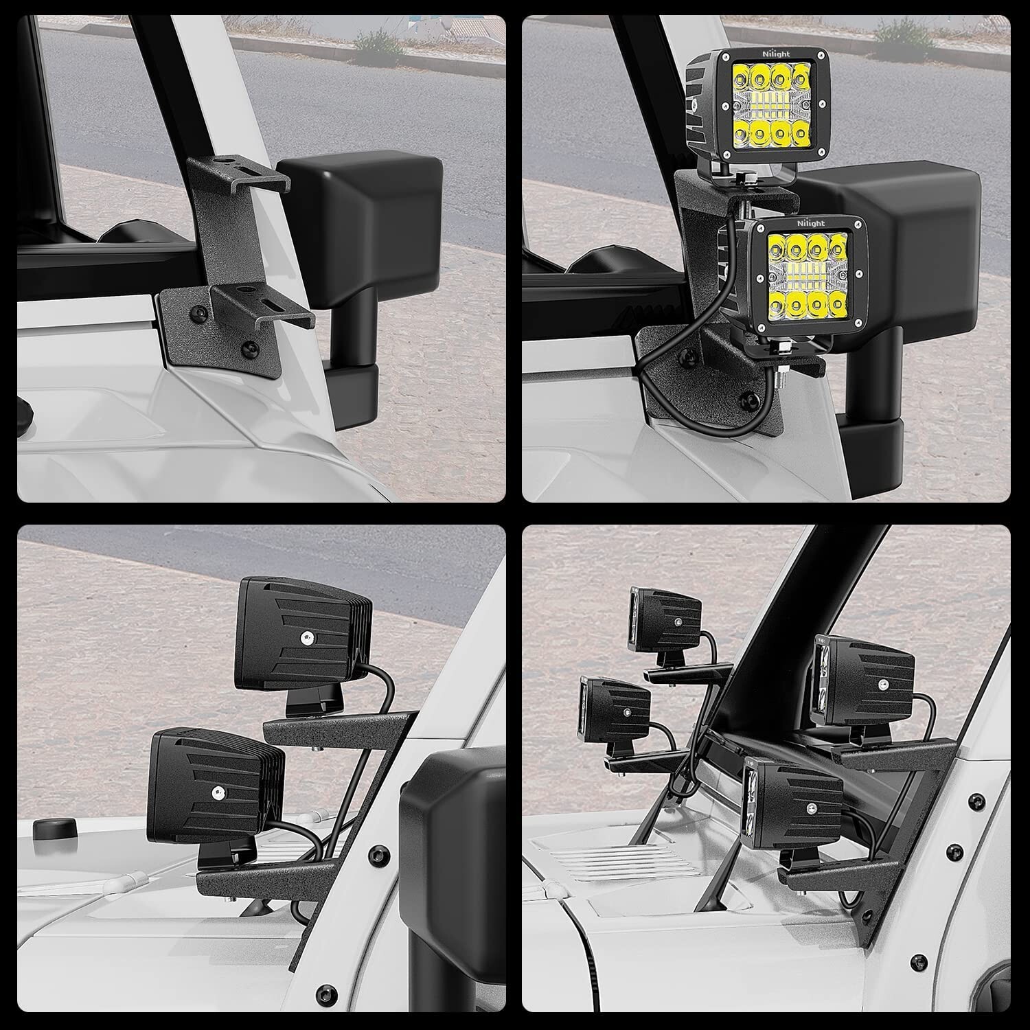 Nilight 2PCS Windshield Hinge Mounting Brackets Dual APillar for