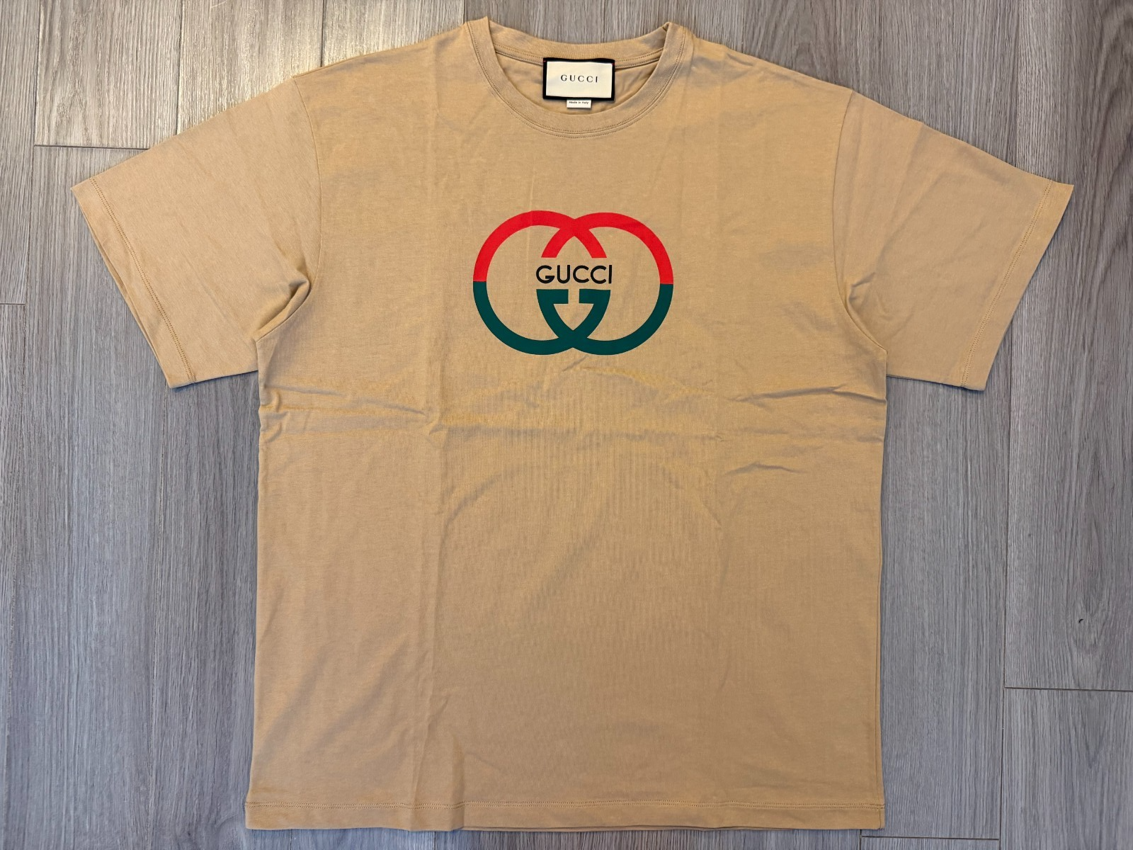 Gucci camel cotton jersey printed tee shirt size L