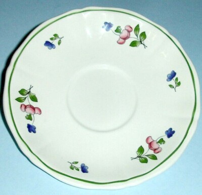 Gien Lorraine Filet Vert Breakfast Saucer Floral Green Banded
