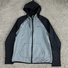 Nike Jacket Womens Medium Gray Black Therma Fit Fleece Full Zip Hooded READ