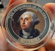 GEORGE WASHINGTON 10 USD Prezydent USA REPUBLIKA LIBERII, 28,0 grama Sil