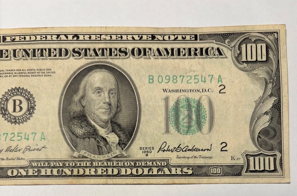 1950B $100 One Hundred Dollar Federal Reserve Note New York •Vintage US Currency - Image 4 of 4