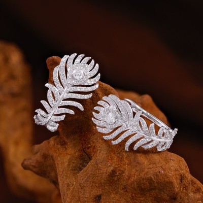 18K White Gold Feather Diamond Earrings Cluster Set 0.50ct Real Diamond Huggie
