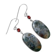 Natural Texas Moss Agate & Garnet 925 Sterling Silver Earrings Jewelry E-1002