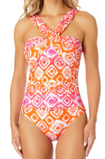 Anne Cole Women s Swim Orange and Pink Tie Dye One Piece Size 10 NWT