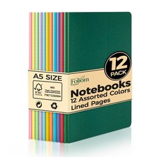12 Pack A5 Lined Notebooks, Ruled Journal Bulk Set, 12 Colors, 7mm Ruled