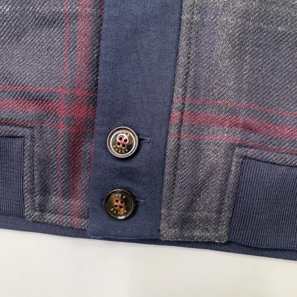 Chaqueta Ted Baker Para Hombres 7 Azul Marino Mezcla de Lana Forrada de Vellón A Cuadros Cremallera Completa Bombardero Foto 4 de 4