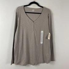 Duluth Trading Top Women XXL Henley Makers Studio Cotton Rib Slub T Shirt Gray