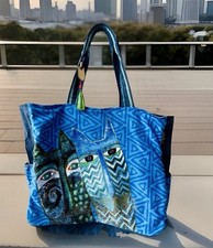 Laurel Burch - Large Canvas Tote - Blue Cats