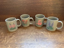 Vintage Stoneware Coffee Mugs Set of 4 Botani...