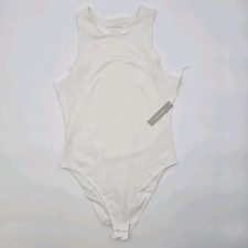 Everlane Bodysuit Womens Medium White Tank Cutaway Supima Cheeky Bikini NEW