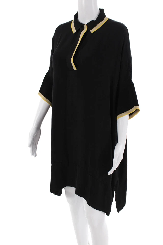 Vestido de seda negro grande Rag & Bone para mujer manga corta cuello rayas Foto 2 de 4