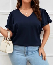 Women’s Black SHEIN Blouse V Neck Polyester Plus Size 3X